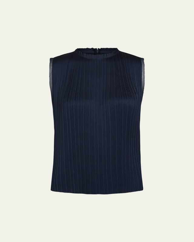 Pleated Crewneck Shell Top